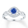 Thumbnail Image 1 of Lab-Created Sapphire 1/10 ct tw Diamonds Sterling Silver Ring
