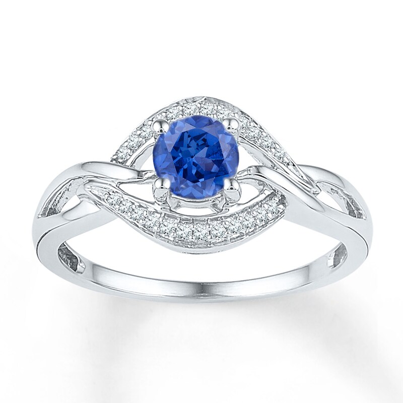 Lab-Created Sapphire 1/10 ct tw Diamonds Sterling Silver Ring