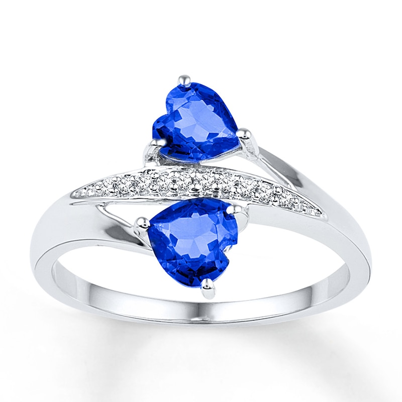 Lab-Created Sapphires 1/20 ct tw Diamonds 10K White Gold Ring
