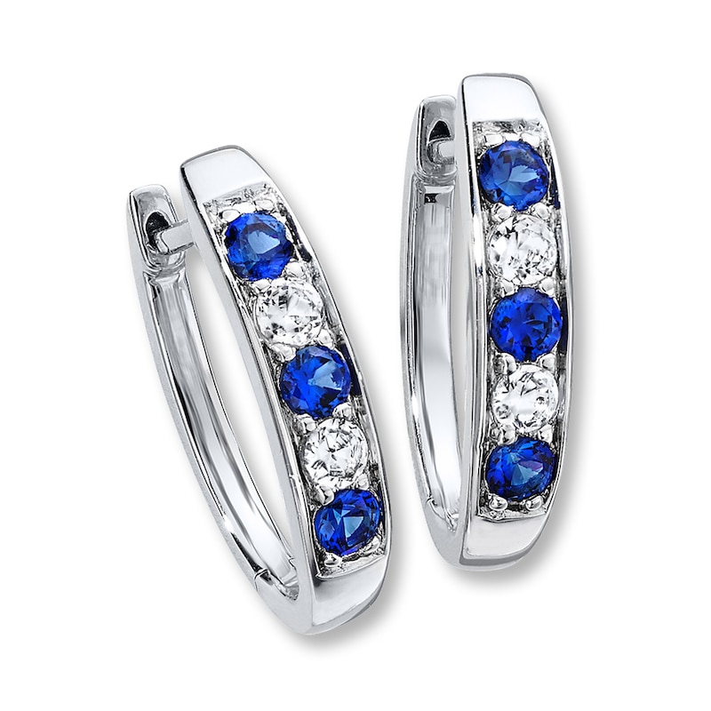 Main Image 1 of Hoop Earrings Lab-Created Sapphire Sterling Silver