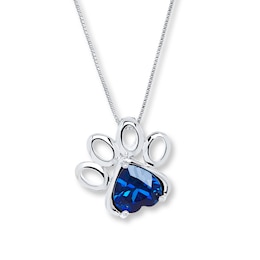 Paw Print Necklace Lab-Created Sapphire Sterling Silver