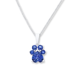 Paw Print Necklace Lab-Created Sapphires Sterling Silver