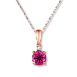 Lab-Created Sapphire Diamond Necklace 10K Rose Gold
