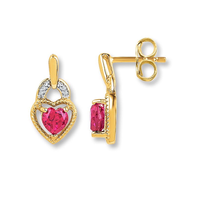 Heart Earrings Lab-Created Sapphires 10K Yellow Gold