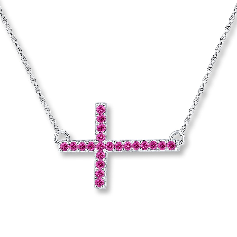 Main Image 1 of Cross Necklace Lab-Created Sapphires Sterling Silver