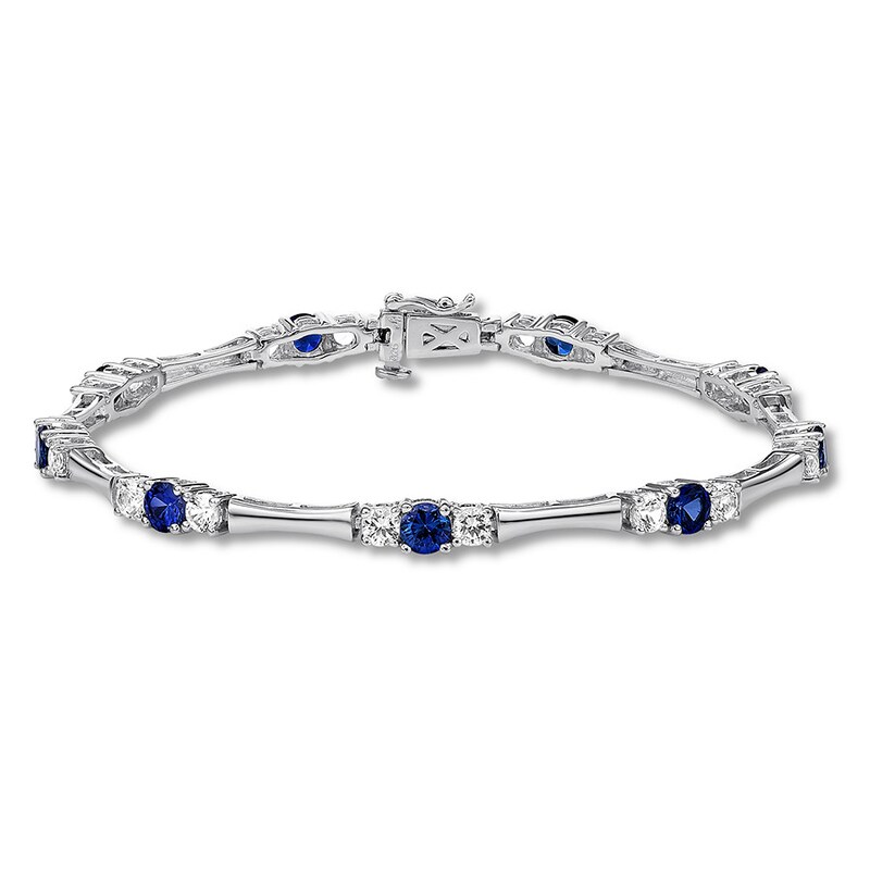 Main Image 1 of Blue & White Lab-Created Sapphire Bracelet Sterling Silver