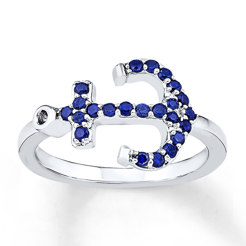 Main Image 1 of Anchor Ring Lab-Created Sapphire Sterling Silver