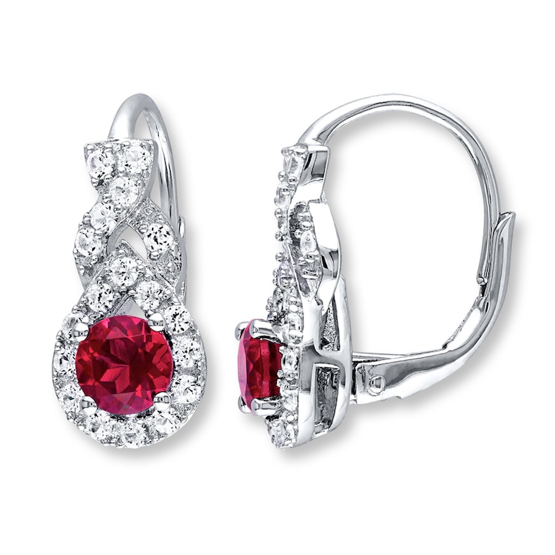 Lab-Created Ruby Earrings Lab-Created Sapphires Sterling Silver
