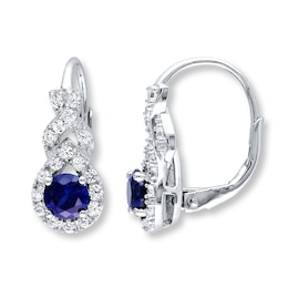 Blue & White Lab-Created Sapphire Earrings Sterling Silver
