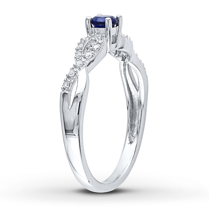 Lab-Created Sapphire Ring 1/15 ct tw Diamonds Sterling Silver