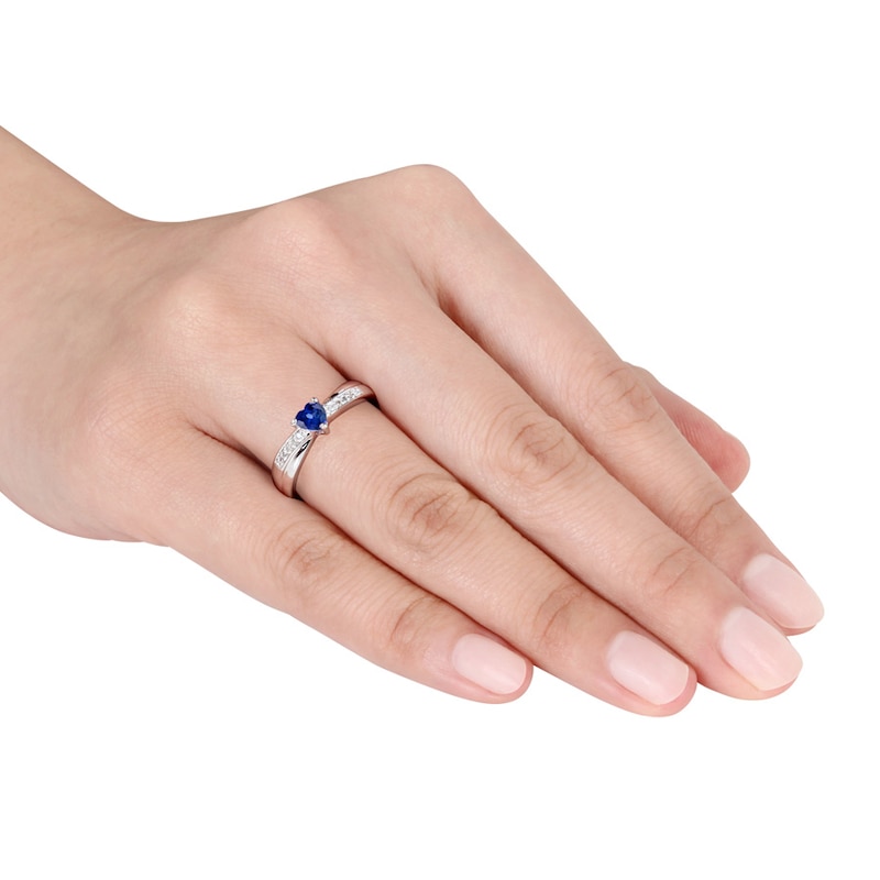 Lab-created Sapphire Ring 1/20 ct tw Diamonds Sterling Silver