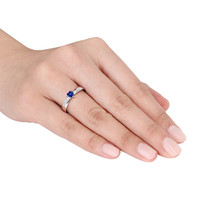Main Image 3 of Lab-created Sapphire Ring 1/20 ct tw Diamonds Sterling Silver