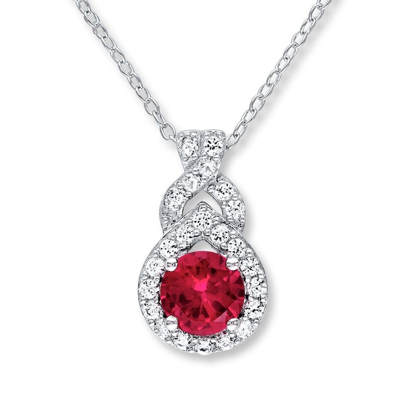 Main Image 1 of Lab-Created Ruby & Sapphire Sterling Silver Necklace