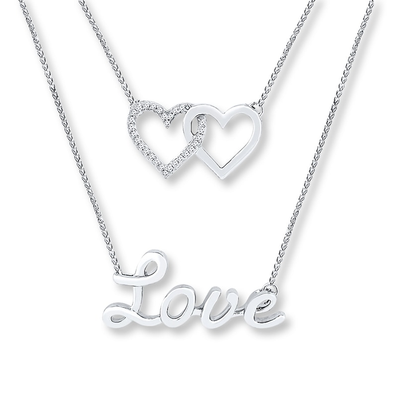 Main Image 1 of Love Layer Necklace Lab-Created White Sapphires Sterling Silver