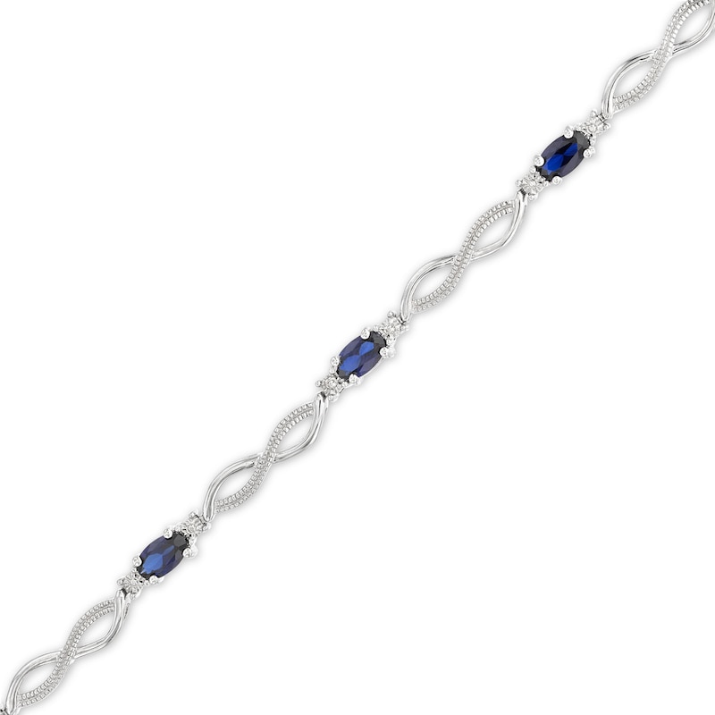 Main Image 1 of Lab-Created Sapphire Bracelet with Diamonds Sterling Silver