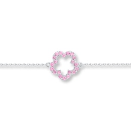 Lab-Created Pink Sapphire Anklet in Sterling Silver