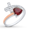 Heart Cross Ring Lab-Created Ruby Sterling Silver/10K Rose Gold