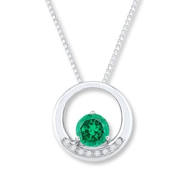 Lab-Created Emerald Necklace 1/20 cttw Diamonds Sterling Silver