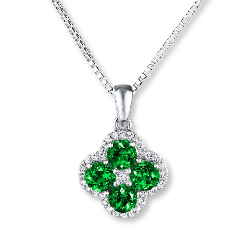 Lab-Created Emerald & Sapphire Necklace Sterling Silver