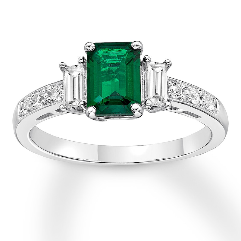 Lab-Created Emerald Ring Lab-Created Sapphires Sterling Silver