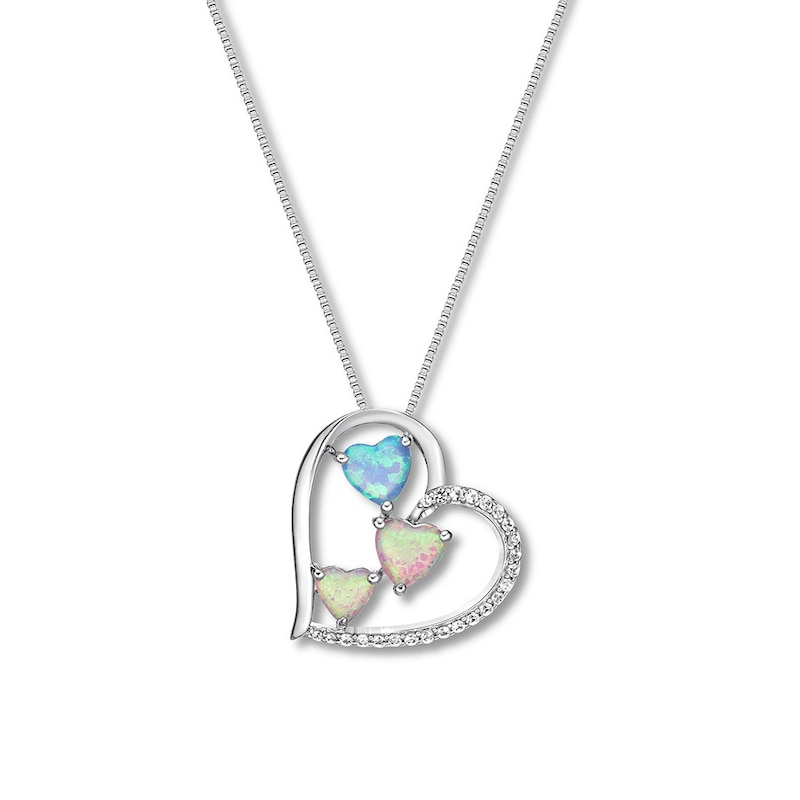 Main Image 1 of Lab-Created Opal Heart Necklace Sterling Silver
