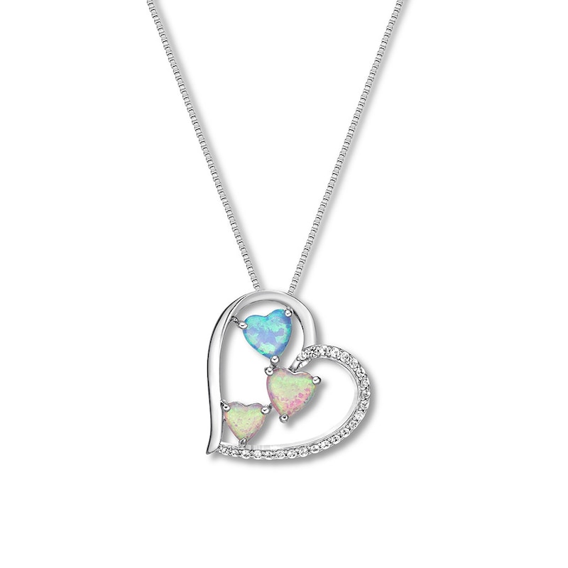 Lab-Created Opal Heart Necklace Sterling Silver