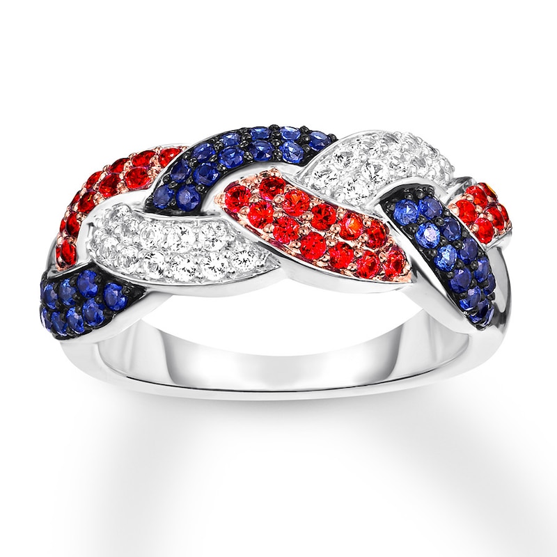 Lab-Created Ruby & Lab-Created Sapphire Ring Sterling Silver