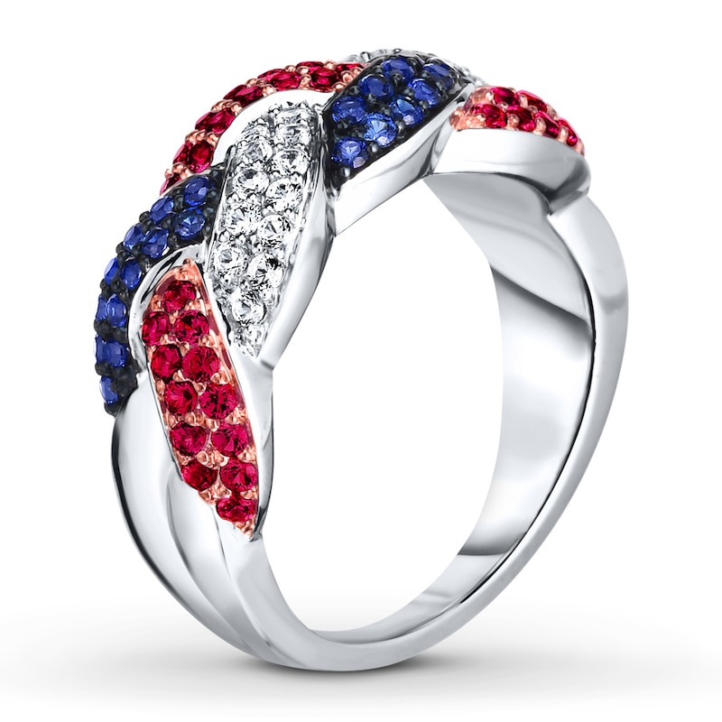 Lab-Created Ruby & Lab-Created Sapphire Ring Sterling Silver