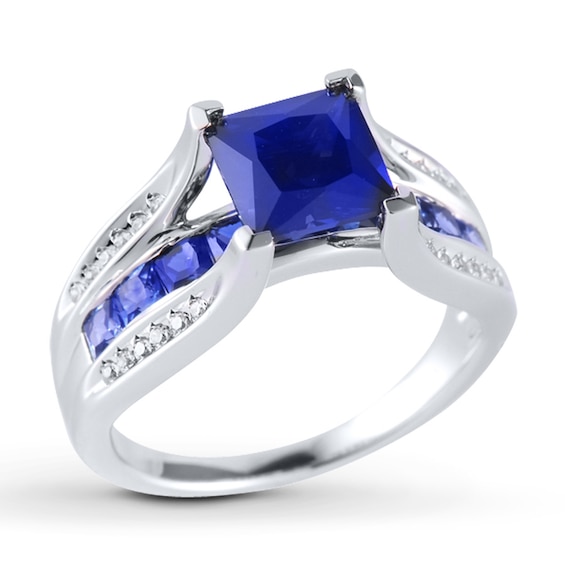 Lab-Created Sapphire Ring 1/10 ct tw Diamonds Sterling Silver | Kay Outlet