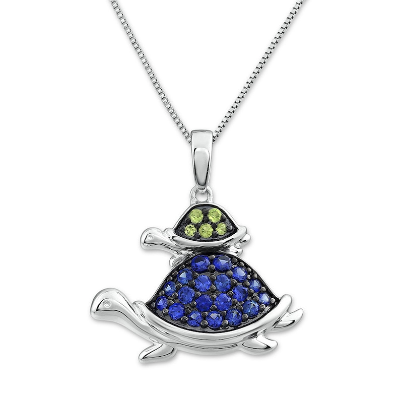 Turtle Necklace Peridot/Lab-Created Sapphires Sterling Silver