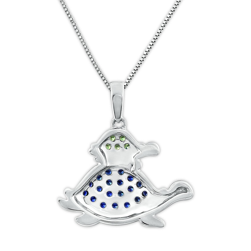 Turtle Necklace Peridot/Lab-Created Sapphires Sterling Silver