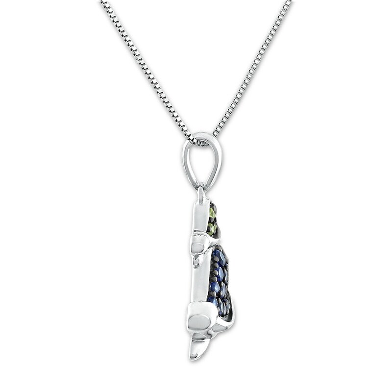 Turtle Necklace Peridot/Lab-Created Sapphires Sterling Silver