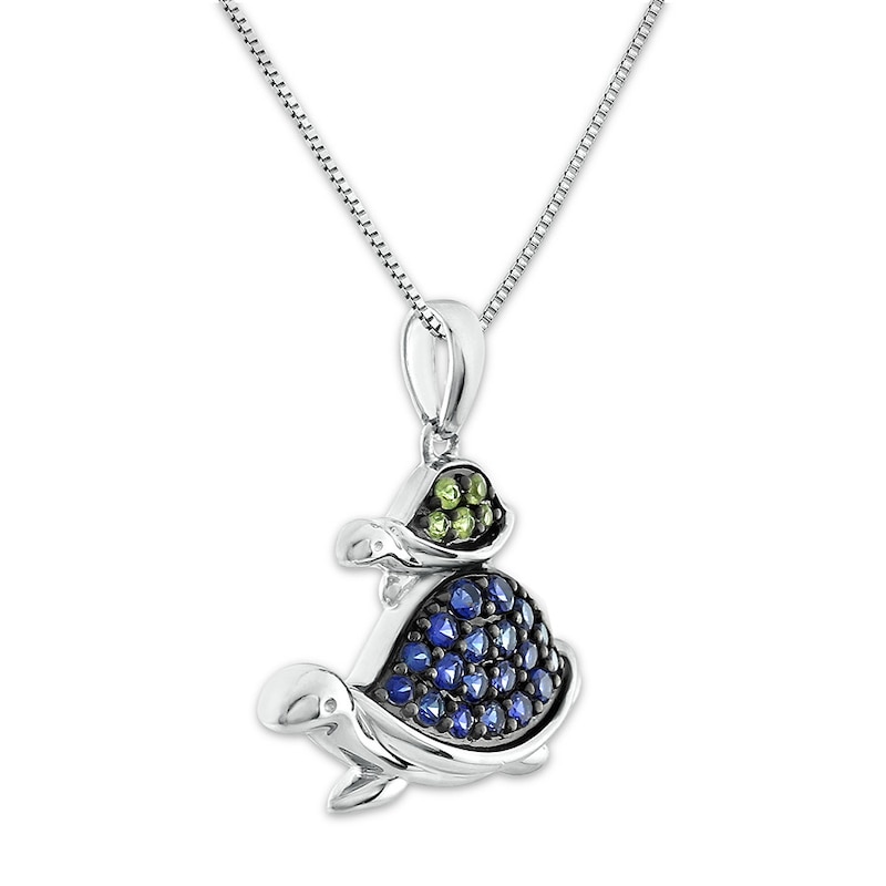 Turtle Necklace Peridot/Lab-Created Sapphires Sterling Silver