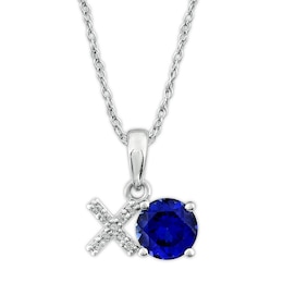 XO Necklace Lab-Created Sapphires 10K White Gold