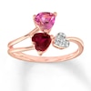 Thumbnail Image 0 of Heart Ring Lab-Created Ruby Lab-Created Sapphire 10K Rose Gold