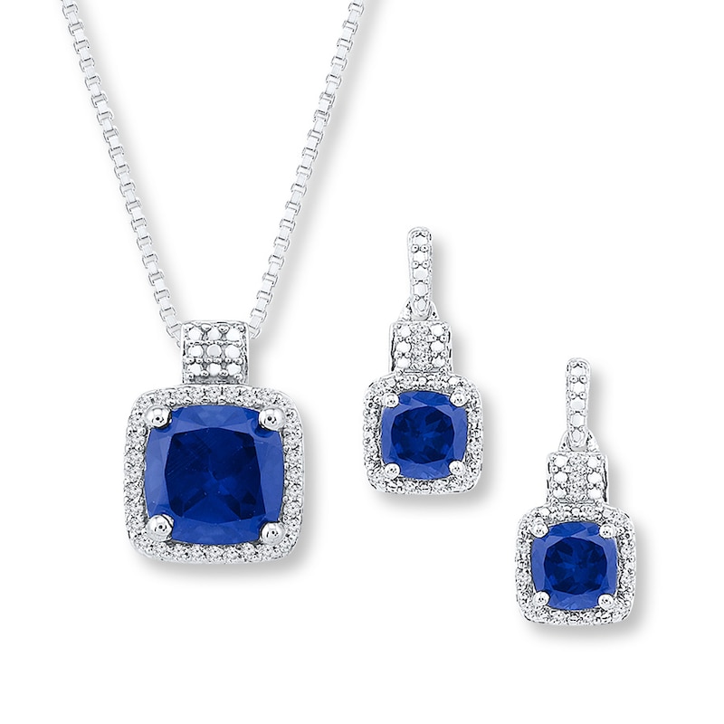 Lab-Created Sapphire Box Set 1/5 ct tw Diamonds Sterling Silver