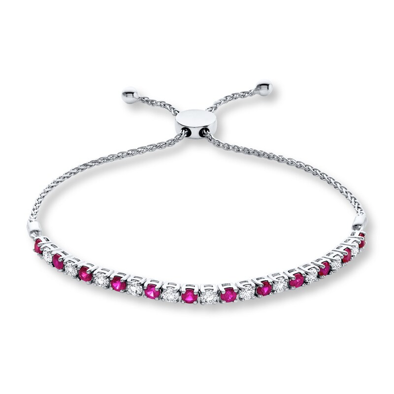Main Image 1 of Lab-Created Ruby Bolo Bracelet Sterling Silver 9.5" Adjustable