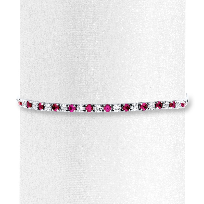 Main Image 2 of Lab-Created Ruby Bolo Bracelet Sterling Silver 9.5" Adjustable