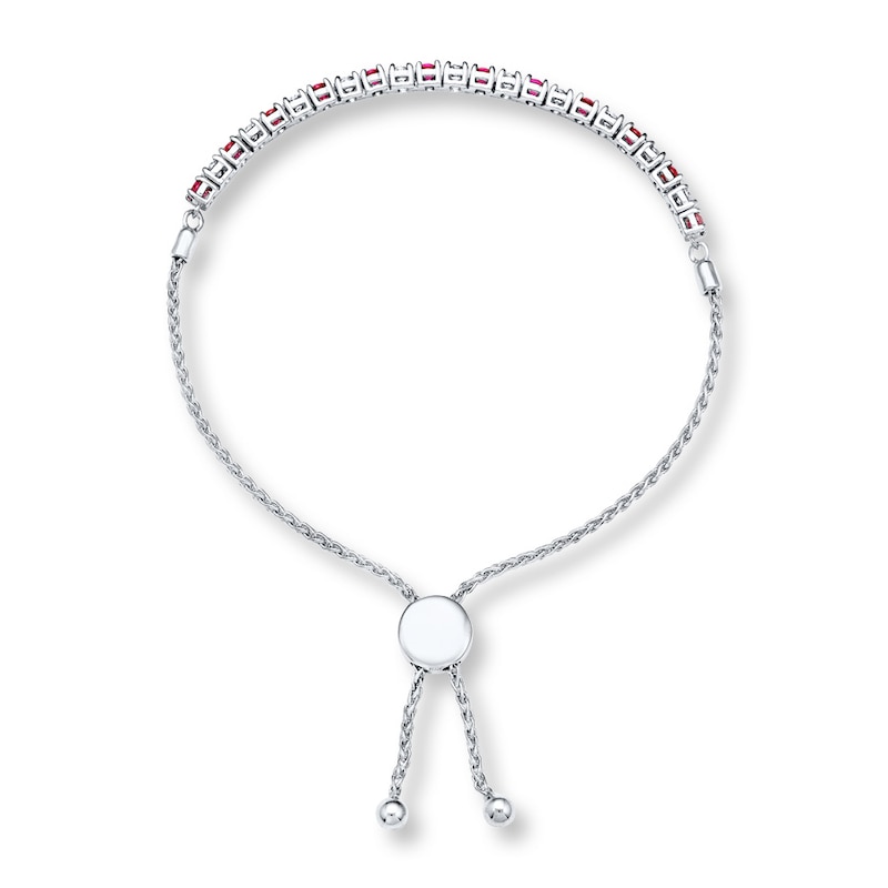Main Image 3 of Lab-Created Ruby Bolo Bracelet Sterling Silver 9.5" Adjustable