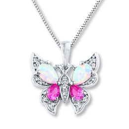 Lab-Created Opal Butterfly Necklace Sterling Silver 18&quot;
