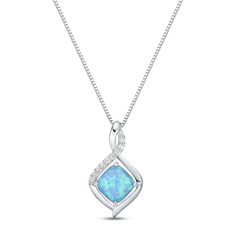Main Image 1 of Lab-Created Blue Opal Necklace Sterling Silver