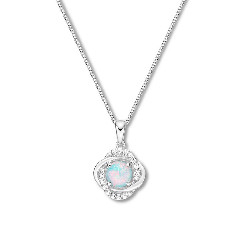 Lab-Created Opal Necklace Lab-Created Sapphires Sterling Silver