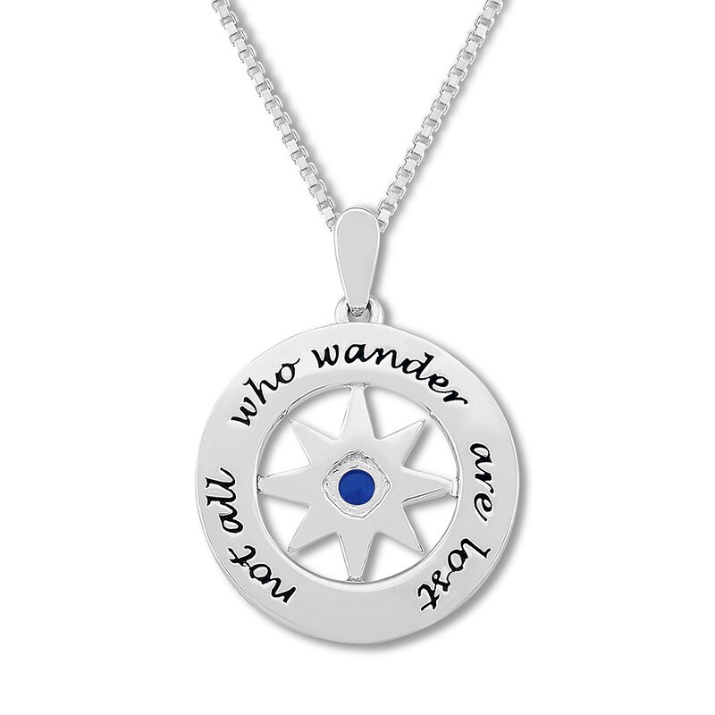 Wanderer Compass Necklace Lab-Created Sapphires Sterling Silver