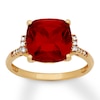 Lab-Created Ruby Ring 1/20 ct tw Diamonds 10K Yellow Gold