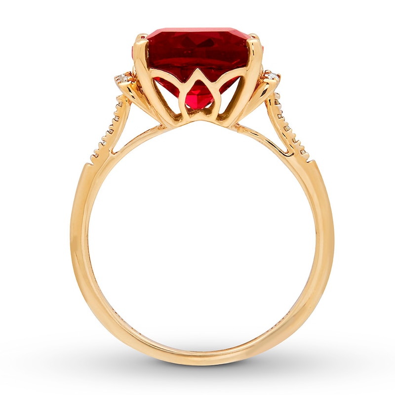 Lab-Created Ruby Ring 1/20 ct tw Diamonds 10K Yellow Gold