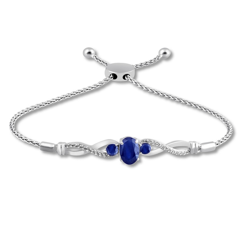Blue & White Lab-Created Sapphire Bolo Bracelet Sterling Silver 9.5