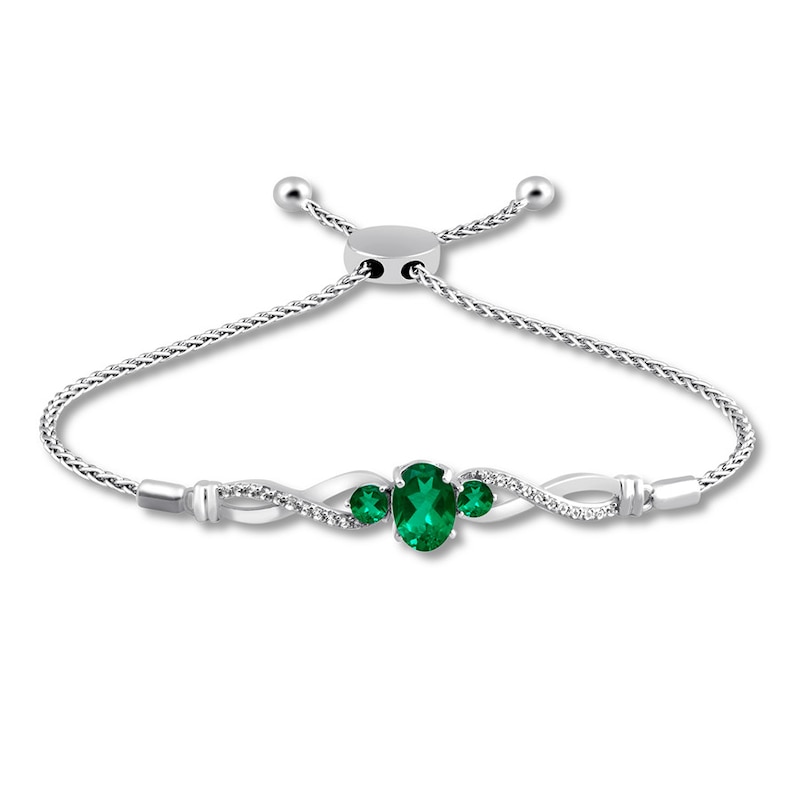 Lab-Created Emerald Bolo Bracelet Sterling Silver 9.5