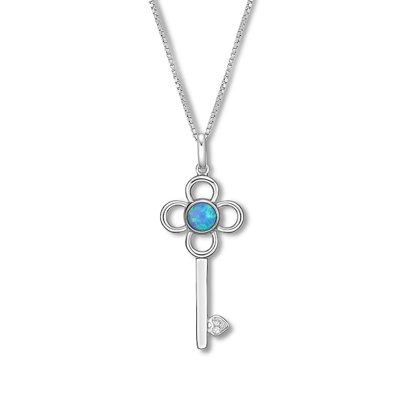 Lab-Created Blue Opal Key Necklace Sterling Silver