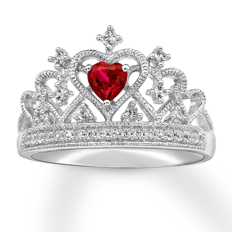 Main Image 1 of Lab-Created Ruby Crown Ring Sterling Silver