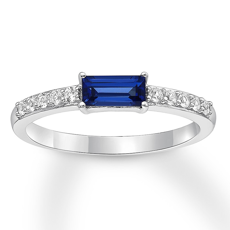 Blue & White Lab-Created Sapphire Ring Sterling Silver